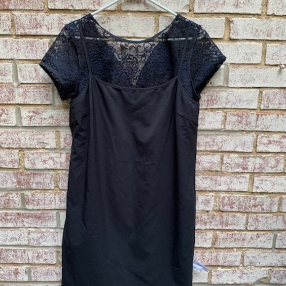 Ann Taylor Loft Black Navy Blue Striped Lace Sheer Shift Dress Sz 8 -NWT - Picture 10 of 14